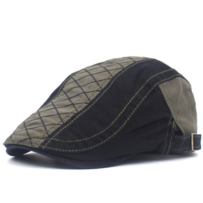 Berretto con ricamo vintage a quadri patchwork - Verde militare e nero - Regolabile (circa 21 5/8"-23 5/8") - image 6
