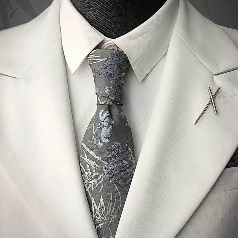 Cravatta da uomo con fiore scintillante grigio e argento - Grigio e argento - image 0