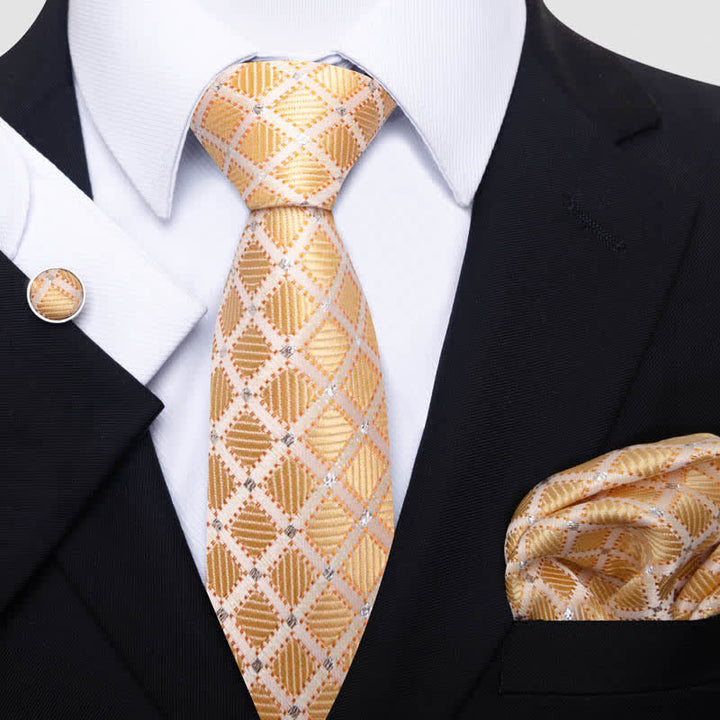 Set di 3 cravatte da uomo a quadri color oro e biscotto di buon gusto - Oro e Biscotto - image 0