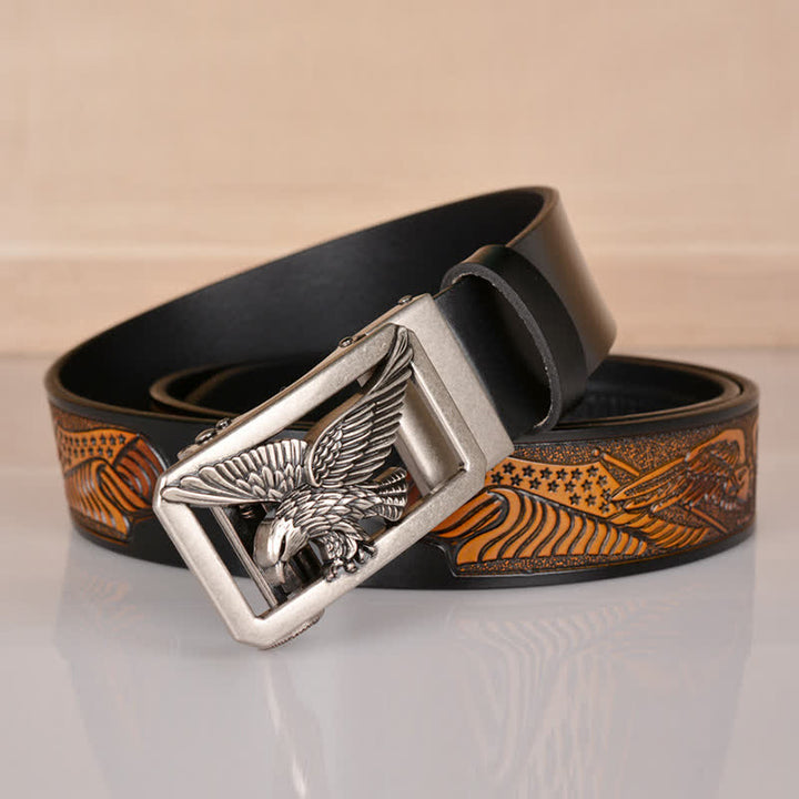Cintura in pelle goffrata con fibbia Hollow Eagle da uomo - image 20