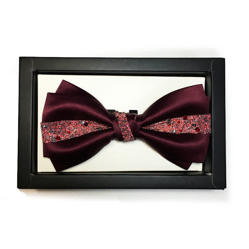 Papillon da uomo con strass rosso e fazzoletto da taschino - Borgogna - Papillon - image 1