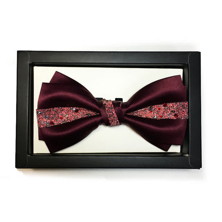 Papillon da uomo con strass rosso e fazzoletto da taschino - Borgogna - Papillon - image 1