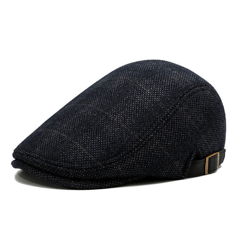 Berretto piatto in pile polare con motivo scozzese - Blu Nero - Regolabile (circa 22"-23 1/4") - image 0