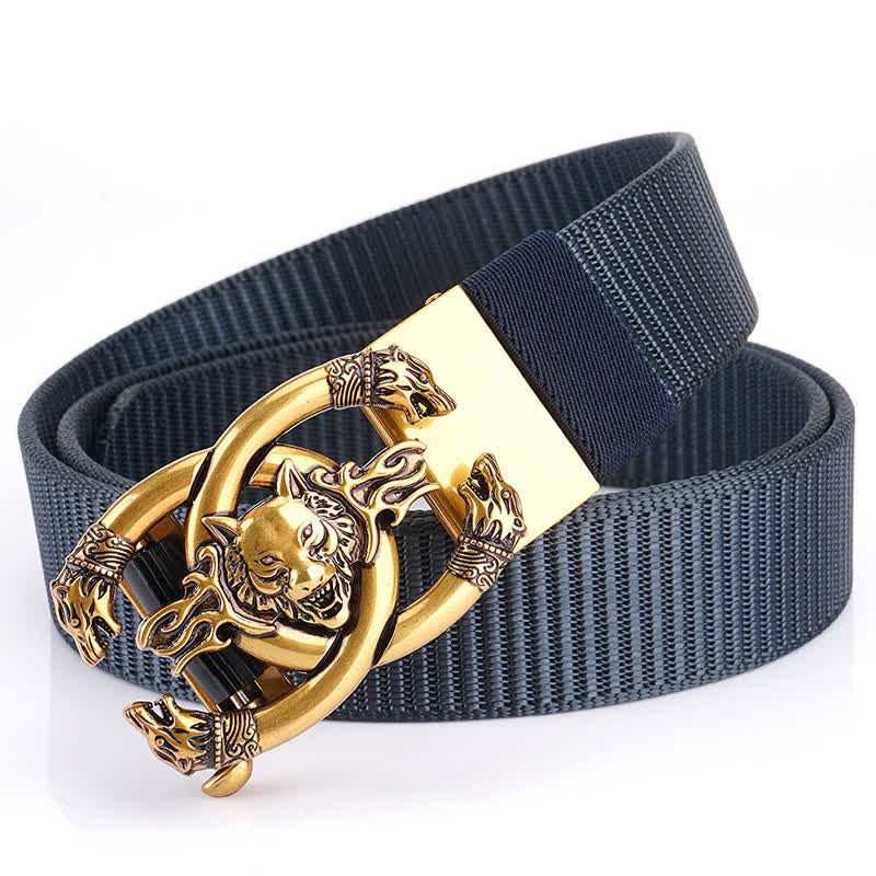 Cintura da uomo in nylon con scritta "Fierce Wolves In Flame" - Blu / Oro - 48" - image 0