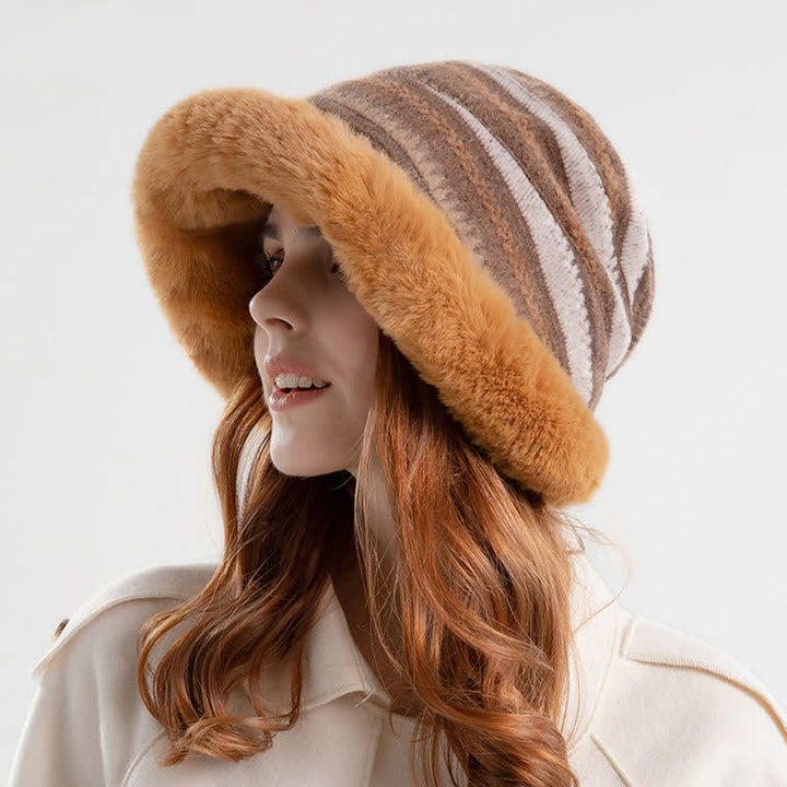 Cappello da pescatore a righe con tesa calda in peluche da donna - image 0