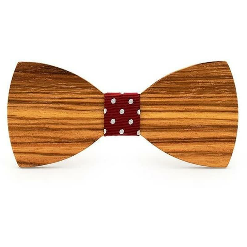 Papillon in legno con venature naturali da uomo - Pois rossi - image 0