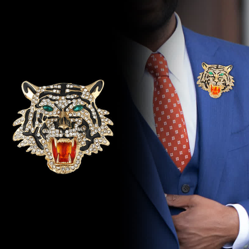 Spilla da uomo retrò con testa di tigre - Oro - image 0