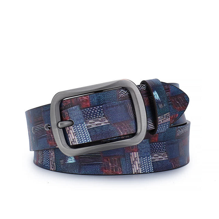 Cintura in vera pelle con motivo graffiti blu navy - Blu navy - 44 - image 0