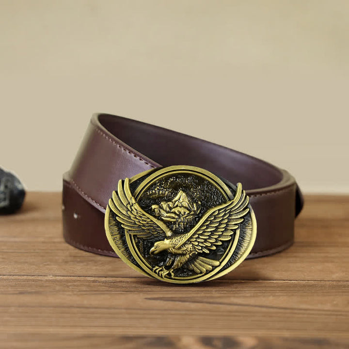 Cintura in pelle con fibbia a forma di aquila volante prepotente fai da te da uomo - Bronzo antico - Cintura PU marrone (40) - image 14