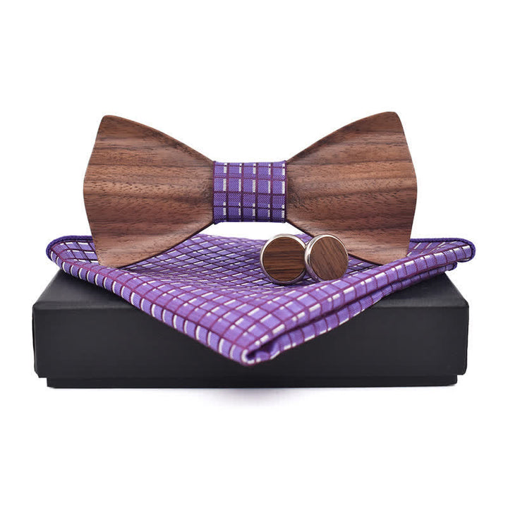 Set di 3 papillon in legno di noce nero da uomo - Viola - image 11