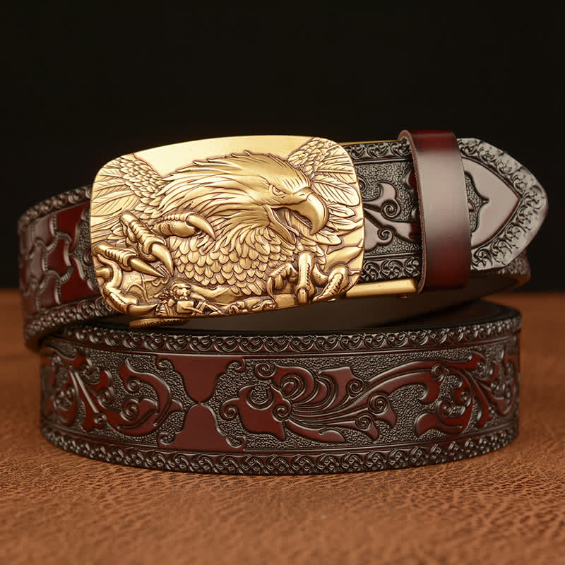 Cintura in vera pelle con fibbia aquila da uomo - Oro e marrone - 46 - image 9