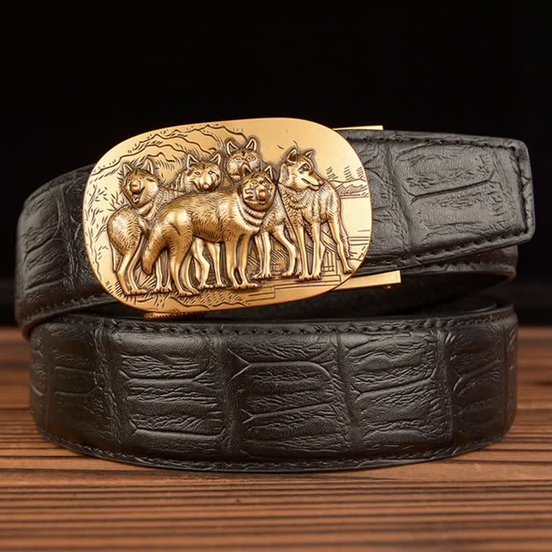 Cintura in pelle con motivo coccodrillo Pack Of Wolves da uomo - Nero / Pelle di coccodrillo - 44 - image 0