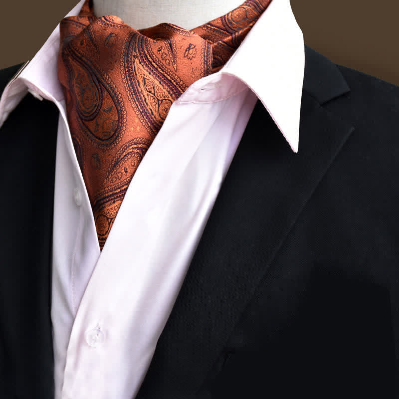Cravatta da uomo con motivo paisley floreale Ascot e per il ballo di fine anno al cioccolato - Cioccolato - image 0
