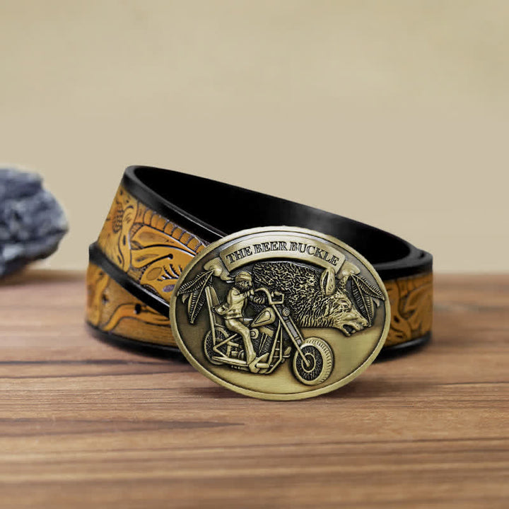 Cintura in pelle con fibbia porta birra creativo fai da te per motocicletta da uomo - Bronzo - Cintura marrone sabbia (40) - image 29