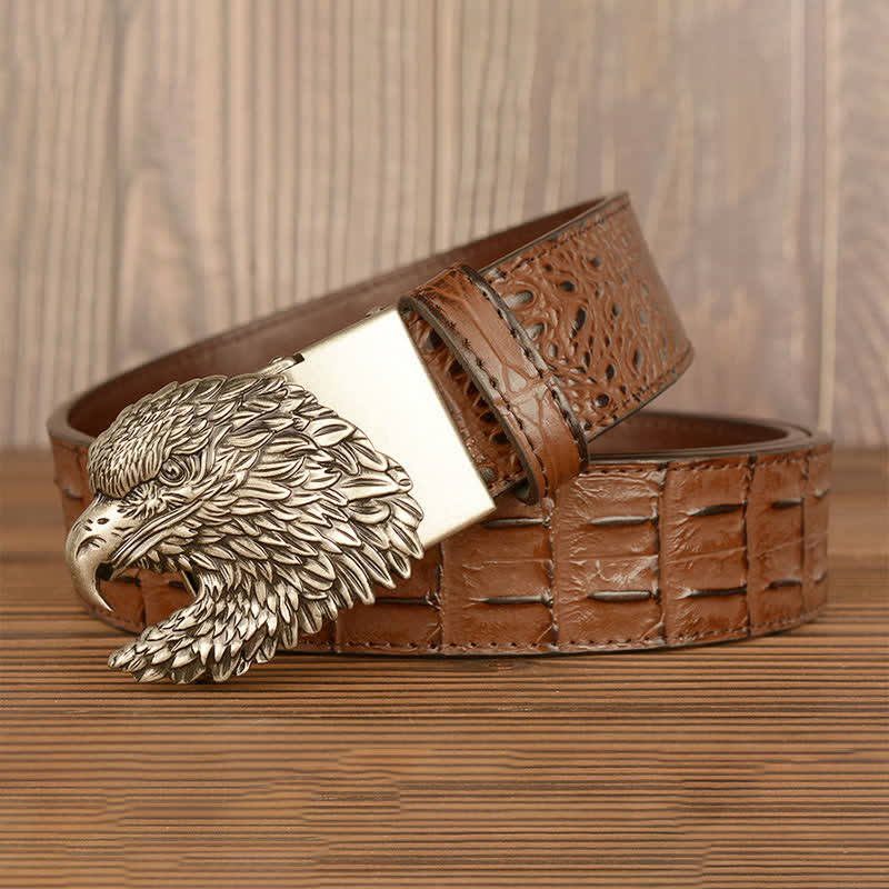 Cintura da uomo in pelle goffrata con testa d'aquila e coccodrillo - image 19