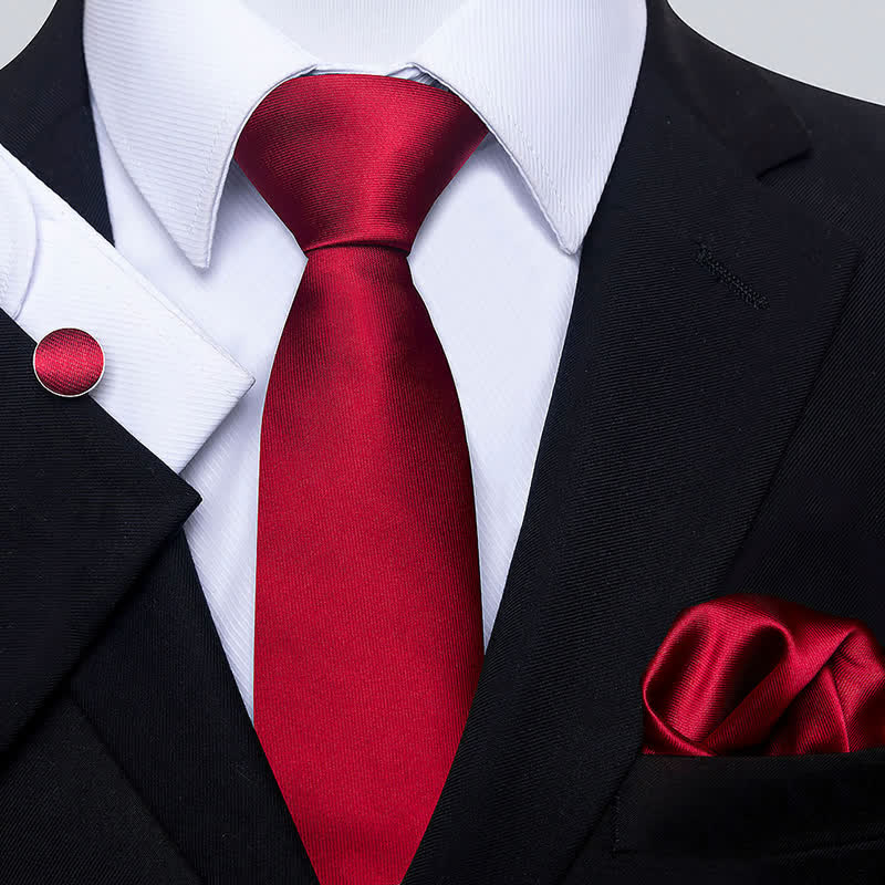 Set di 3 cravatte da uomo in tinta unita, rosso brillante - Rosso - image 0