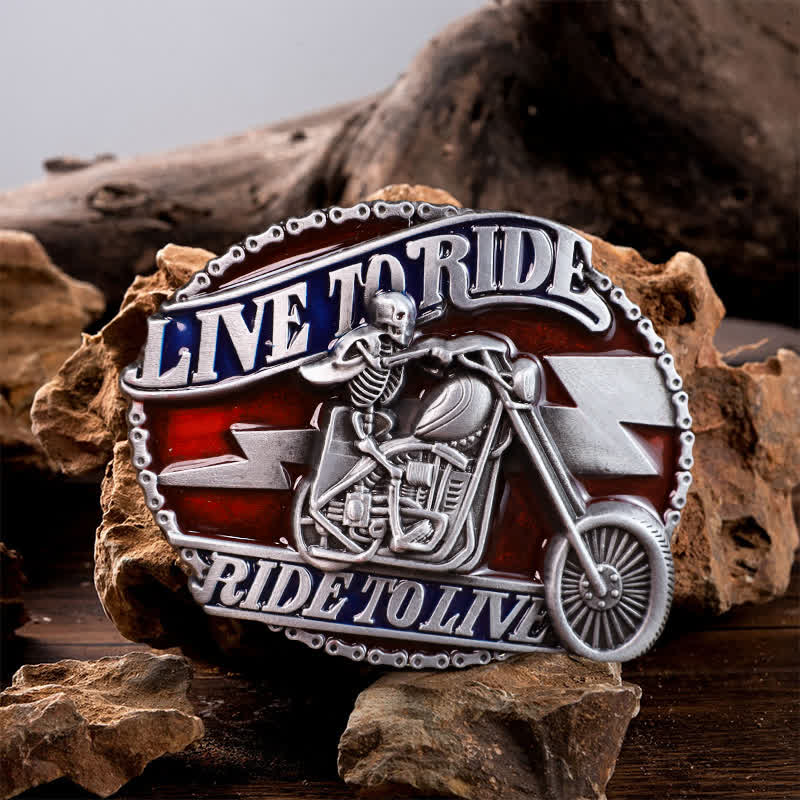 Cintura in pelle con fibbia Live to Ride da motociclista con teschio fai da te da uomo - Motociclista del teschio - Senza cintura - image 0