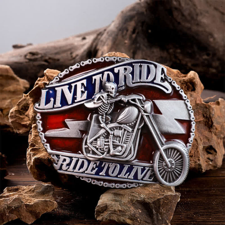 Cintura in pelle con fibbia Live to Ride da motociclista con teschio fai da te da uomo - Motociclista del teschio - Senza cintura - image 0