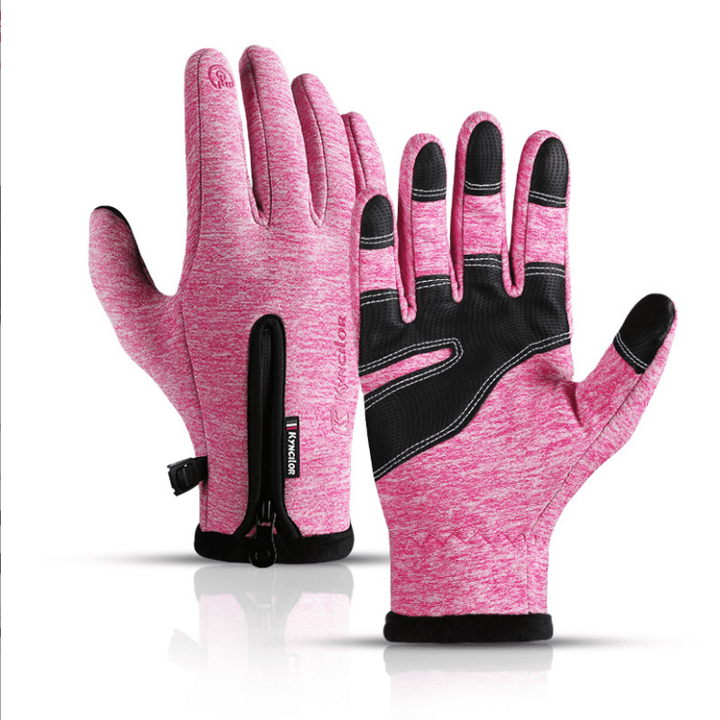Guanti tattici impermeabili con cerniera per ciclismo all'aperto - Rosa - L - image 15