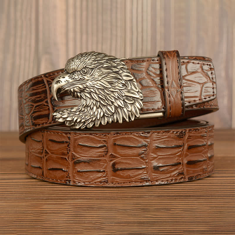 Cintura da uomo in pelle goffrata con testa d'aquila e coccodrillo - image 18