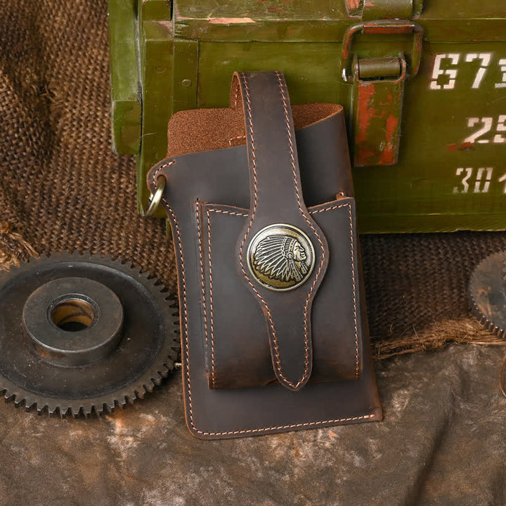 Fondina per telefono con bottone magnetico, borsa da cintura in pelle di cavallo pazzo - Stile n. 2 - Caffè - image 7