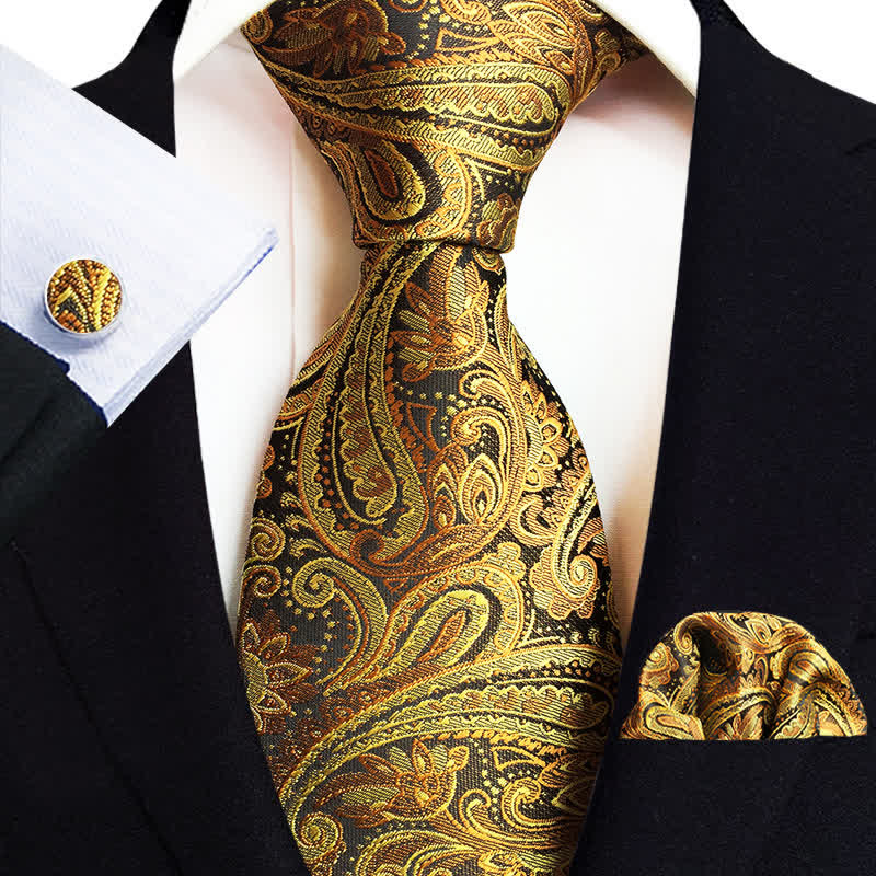 Set di 3 cravatte classiche da uomo con motivo Paisley floreale - Oro e nero - image 0