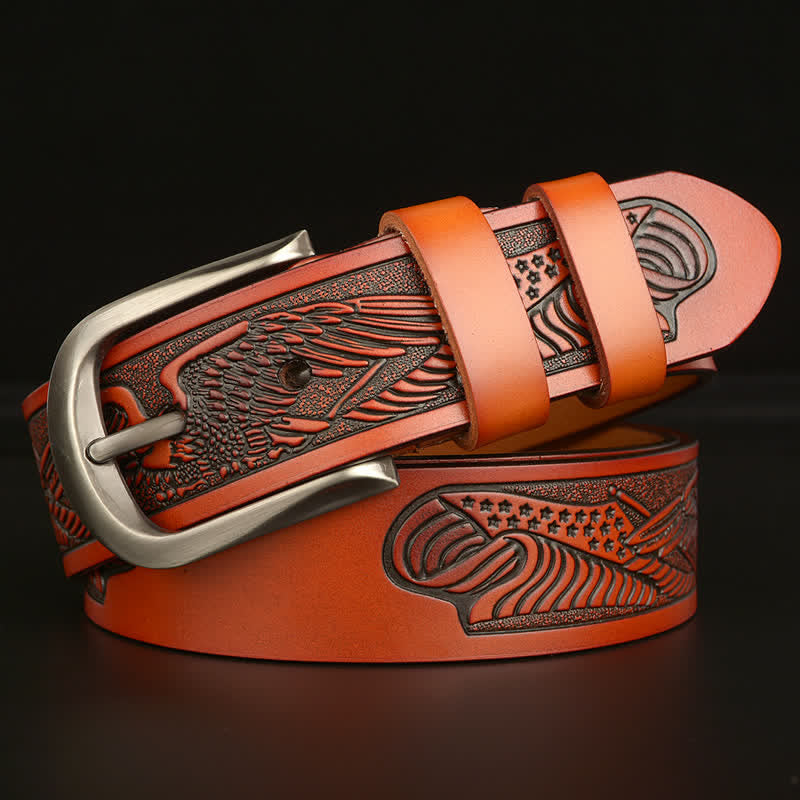 Cintura in pelle con motivo a bandiera con aquila in rilievo da uomo - Arancia - 46 - image 15