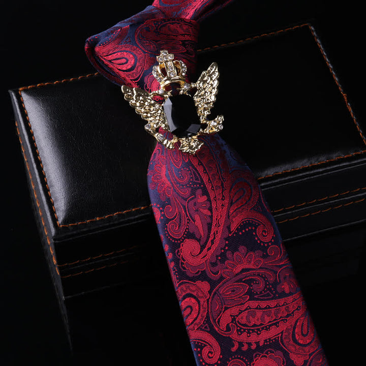 Cravatta con fibbia a spillo stile retrò da uomo - Corona e Borgogna Paisley - image 15