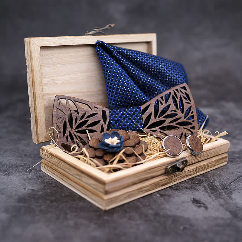 Set di 4 papillon in legno a forma di foglia cava da uomo - image 5