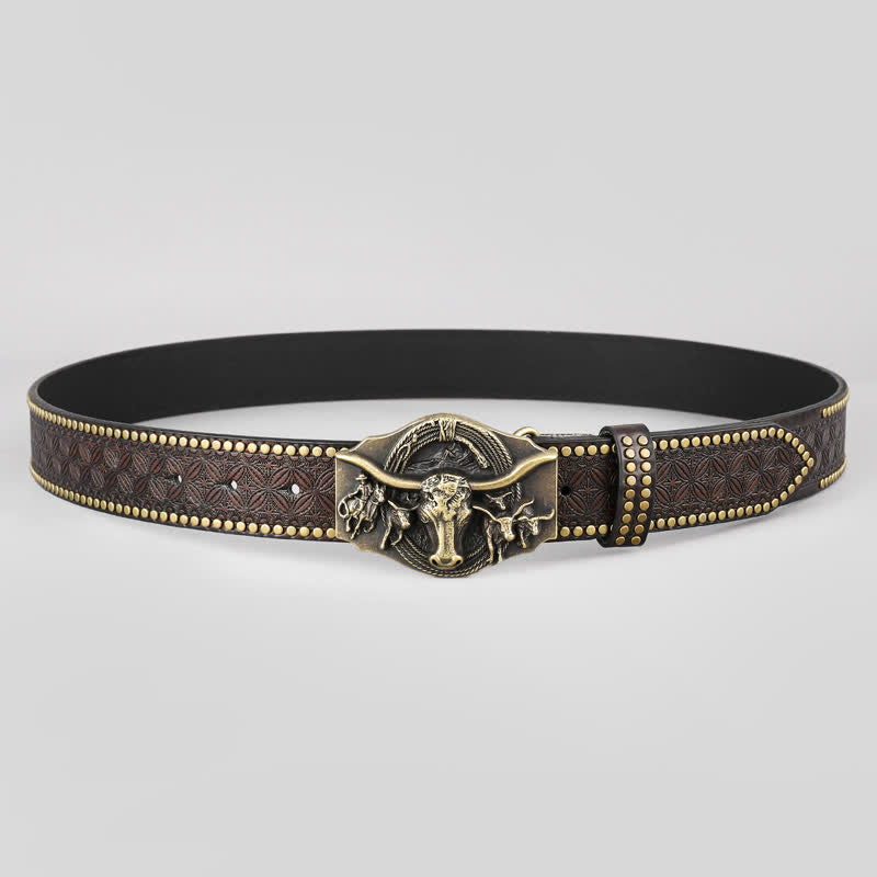 Cintura da uomo in pelle di toro Longhorn Western Vintage - image 1