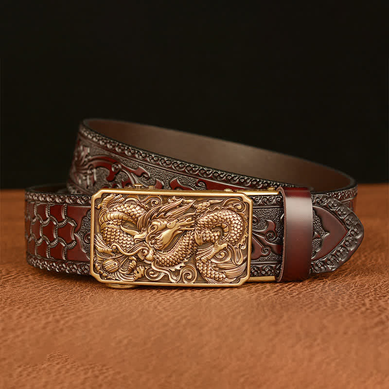 Cintura in pelle con fibbia quadrata a forma di drago da uomo - image 3