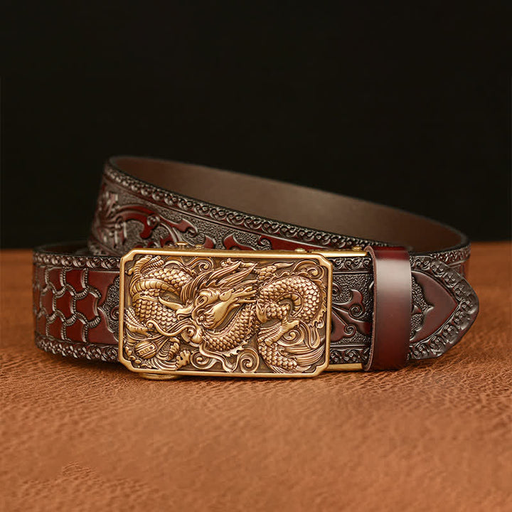 Cintura in pelle con fibbia quadrata a forma di drago da uomo - image 3