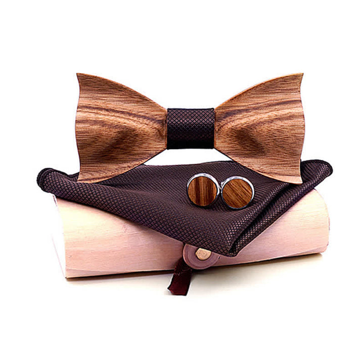 Set di 3 cravatte a farfalla in legno semplici e classiche da uomo - Marrone - Stile n. 1 - image 9