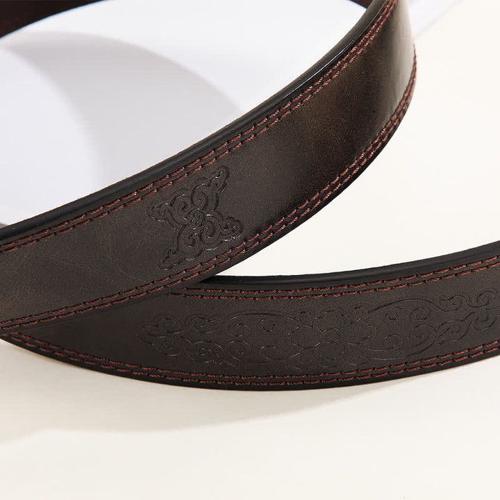 Cintura casual da uomo in pelle con fibbia floreale a forma di testa di toro dorata - image 4