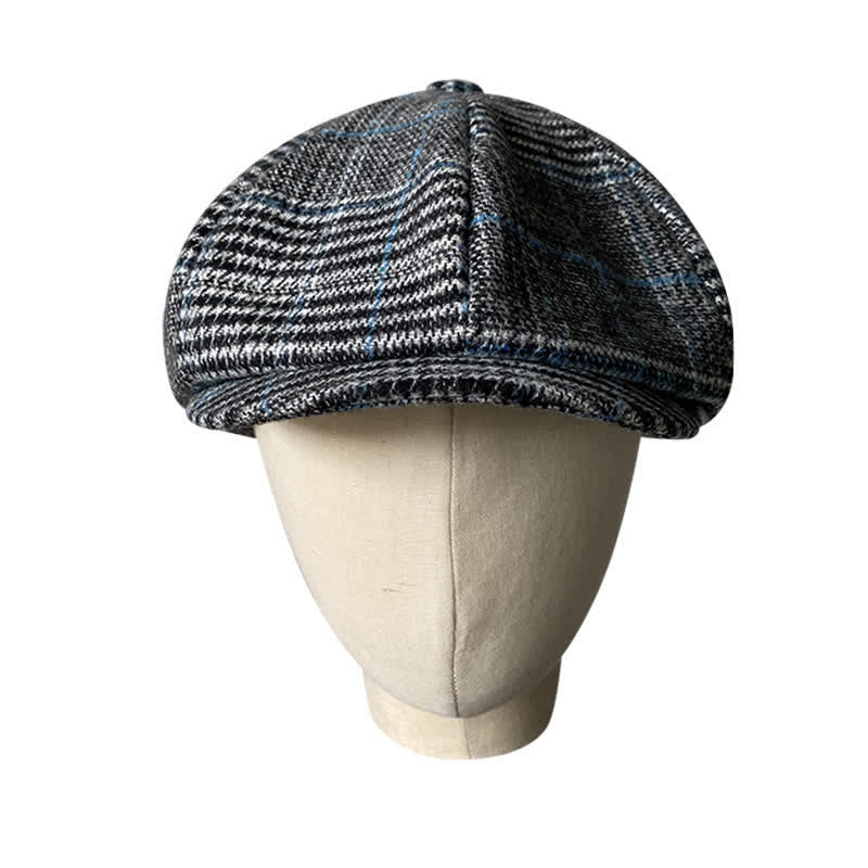 Berretto basco ottagonale scozzese grigio e blu Newsboy - image 1