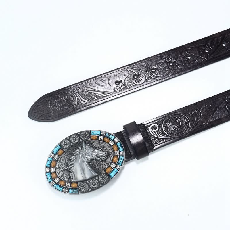 Cintura da uomo in pelle turchese con testa di cavallo da cowboy - image 9