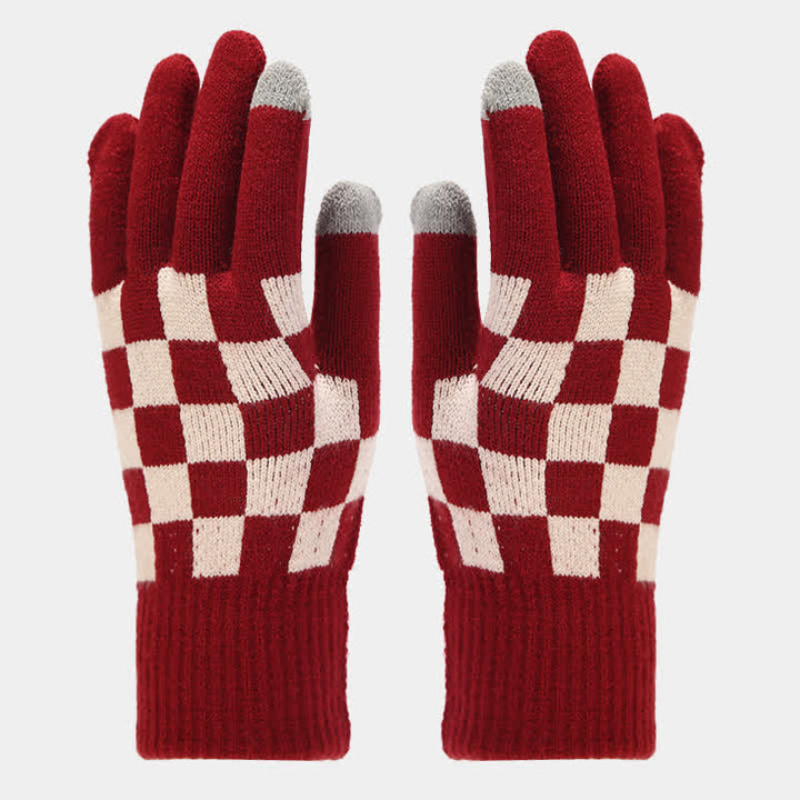 Set di 3 cappelli, sciarpe e guanti a quadri a scacchi unisex - image 10