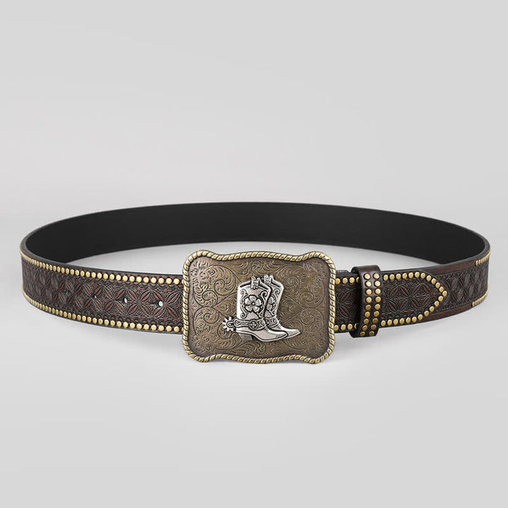 Cintura in pelle con fibbia geometrica da uomo con stivali da cowboy - image 2
