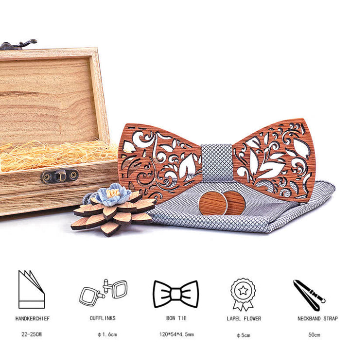 Set di 4 papillon in legno cavo da uomo con pianta - image 1