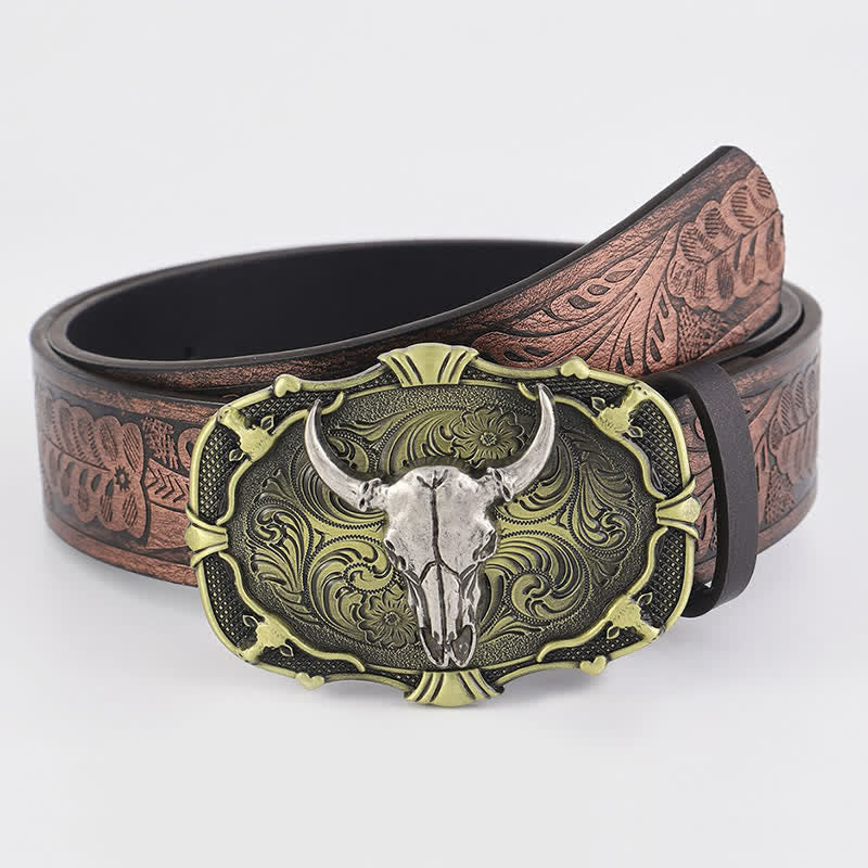 Cintura da uomo in pelle con fibbia quadrata in stile Bull invecchiato - Toro - 34 - image 0