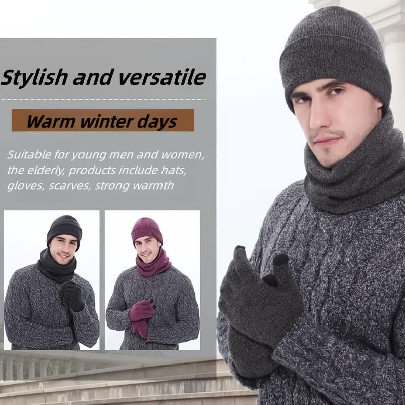Set di 3 caldi cappelli, sciarpe e guanti touchscreen - image 1