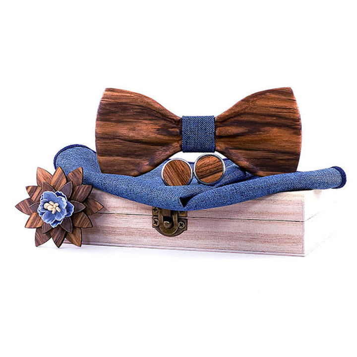 Set di 4 papillon in legno concavo formale da uomo - Blu - image 10