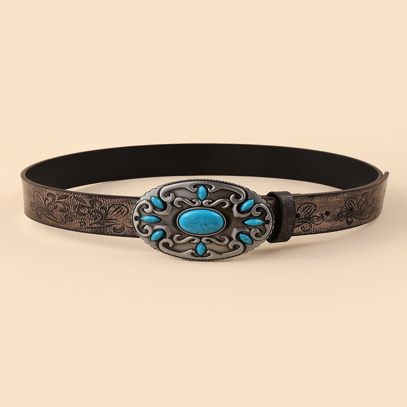 Cintura in pelle con fibbia ovale con decorazione turchese da donna - image 1
