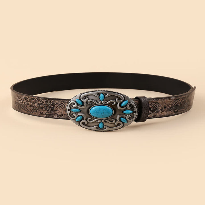 Cintura in pelle con fibbia ovale con decorazione turchese da donna - image 1