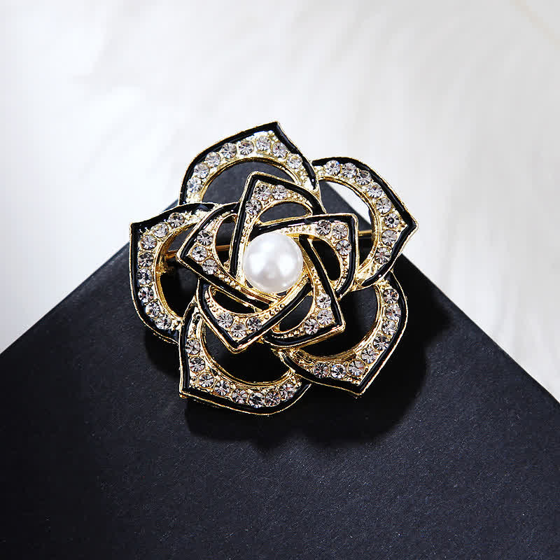 Spilla decorativa da donna con camelia cava - Oro e nero - image 1