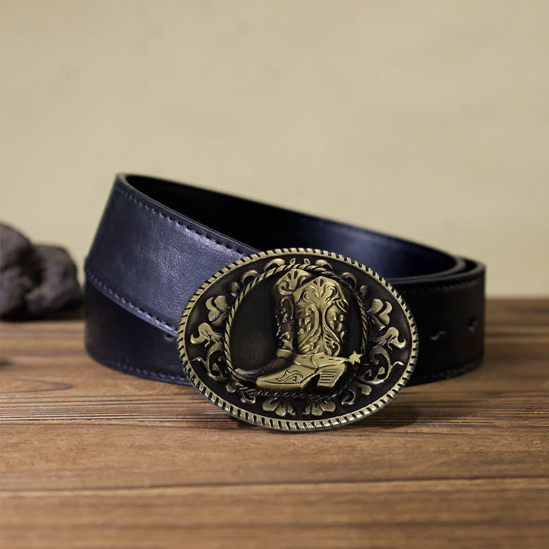Cintura in pelle con fibbia per stivali da cowboy fai da te da uomo - Stivali - Cintura PU nera (40) - image 2