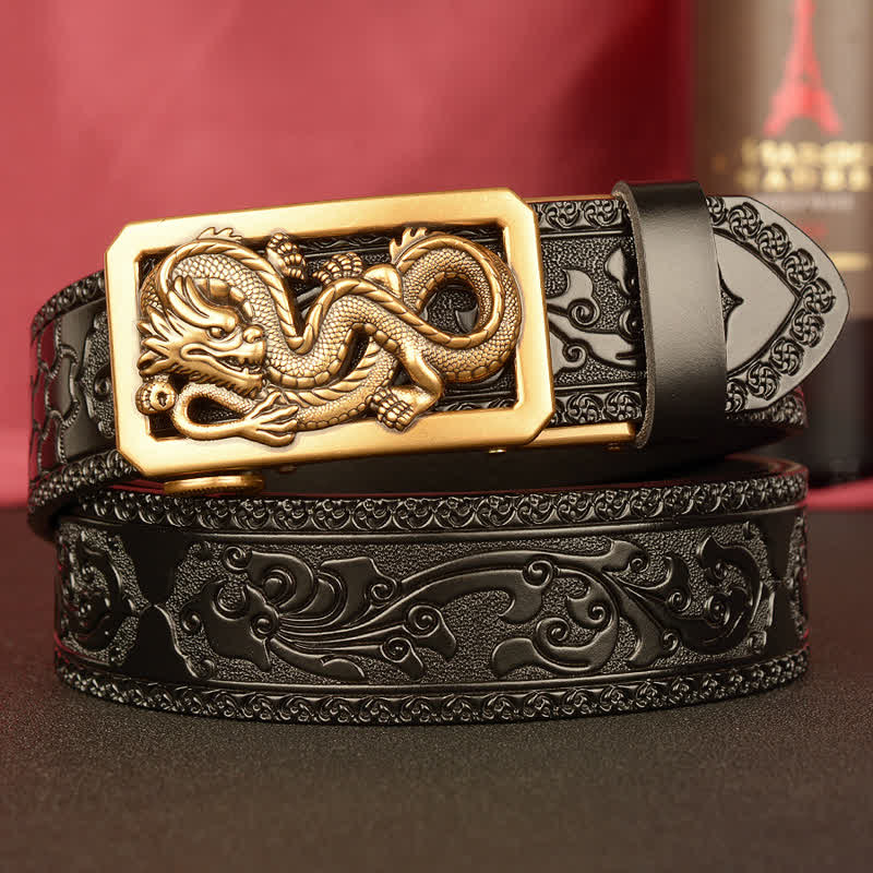 Cintura in pelle con stampa drago a spirale da uomo - Oro e nero - 46 - image 10