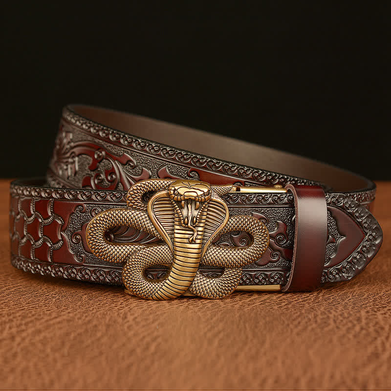 Cintura in pelle con fibbia a medaglione a forma di serpente da uomo - image 2
