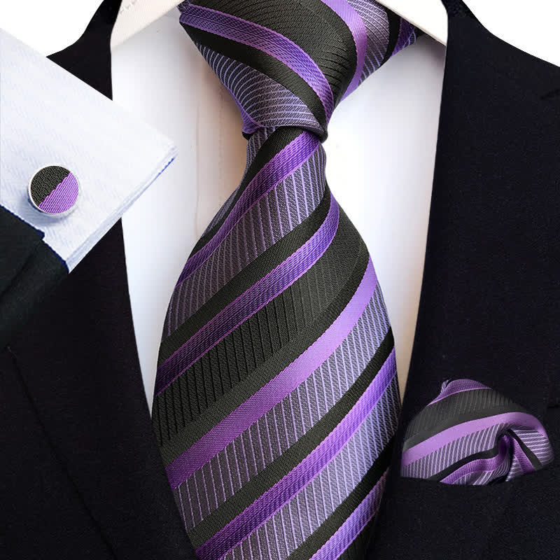 Set di 3 cravatte a righe viola e nere da uomo - Viola e nero - image 0
