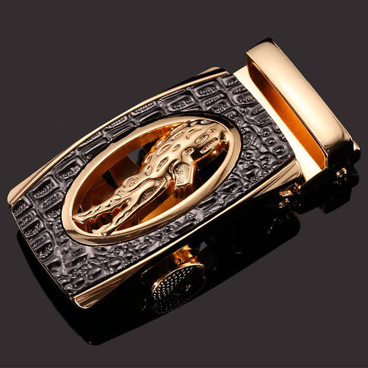 Cintura in pelle con fibbia automatica in coccodrillo cavo fai da te da uomo - Oro - Senza cintura - image 0